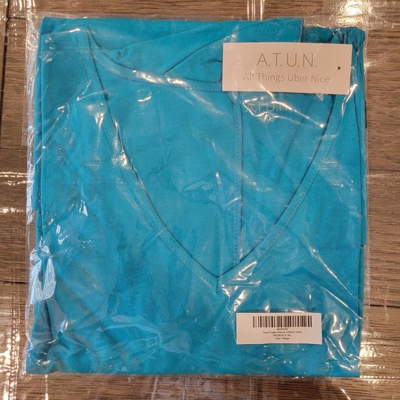 A.T.U.N. All Things Uber Nice Womens Teal Flutter-Sleeve VNeck Tunic Top Size XL - Picture 3 of 5